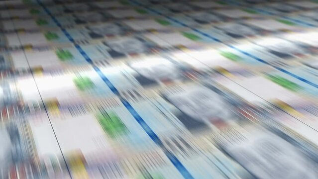 Peru Sol money sheet printing. PEN banknotes loop print. Seamless and looped background concept of finance, economy crisis, inflation and business.