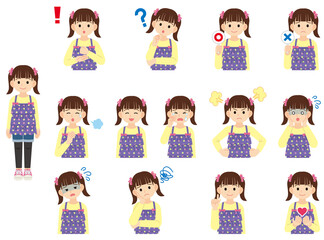 ツインテールの女の子　表情色々セット＿線なし