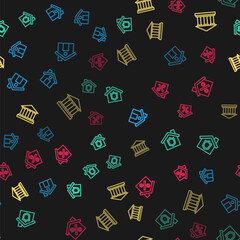 Set line House, with shield, Museum building and percant discount on seamless pattern. Vector