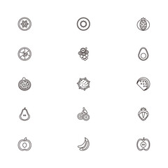 Web icons set fruit black of healthy food in line art style