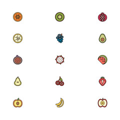 Web icons set fruit color of healthy food in line art style
