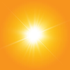  Warm sun on a yellow background. solar rays