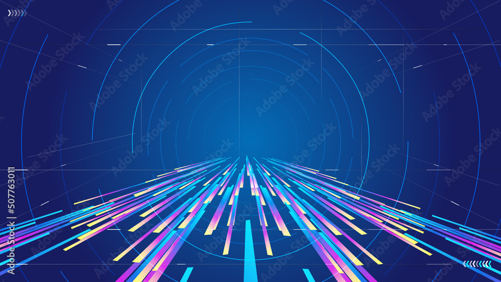 Poster vertically extending colorful lines and coils technology space background