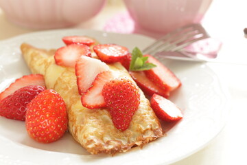 Freshness Japanese strawberries and crepe for gourmet dessert image