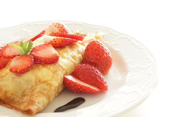 Freshness Japanese strawberries and crepe for gourmet dessert image