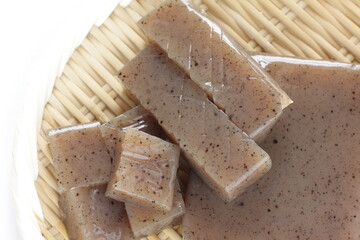 Japanese food, Konjac with cut on bamboo basket for prepared food ingredient