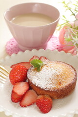 Japanese strawberries and cake with mint for gourmet dessert