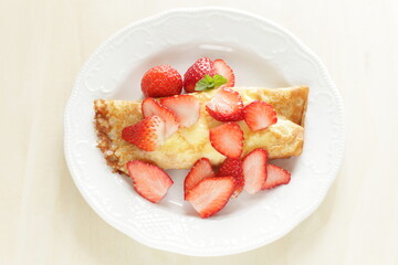 Freshness Japanese strawberries and crepe for gourmet dessert image