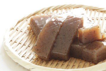 Japanese food, Konjac with cut on bamboo basket for prepared food ingredient