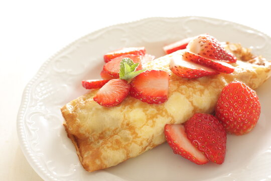 Freshness Japanese strawberries and crepe for gourmet dessert image