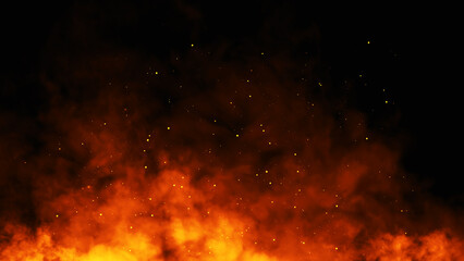 Fire embers particles texture overlays . Burn effect on isolated black background. Concept of particles , sparkles, flame and light. Stock illustration.