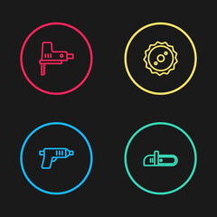 Set line Electric cordless screwdriver, Chainsaw, Circular blade and jigsaw icon. Vector