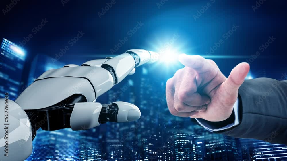 Poster futuristic robot artificial intelligence revolutionary ai technology development and machine learnin