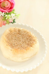 Asian food dumpling, vegetable in sesame bun for homemade breakfast