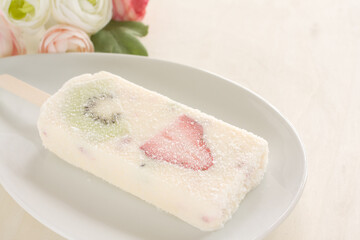 Homemade strawberry and kiwi fruit ice bar for summer dessert image