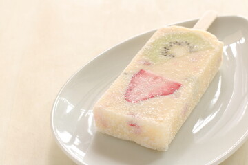 Homemade strawberry and kiwi fruit ice bar for summer dessert image
