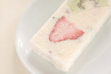 Homemade strawberry and kiwi fruit ice bar for summer dessert image