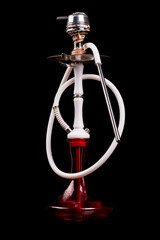 kolyan. on a black background. a vessel made of red glass and a white rod. kaloud.