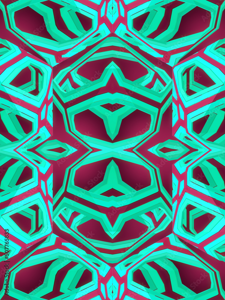 Poster 3d rendering kaleidoscopic digital illustration of abstract geometric background with trendy gradient