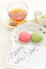 Green and pink macaron for gourmet dessert image