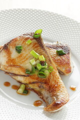Japanese style fried Yellowtail fish with teriyaki sauce for comfort food image