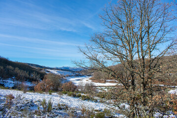 landscape with snowy valley in the mountains