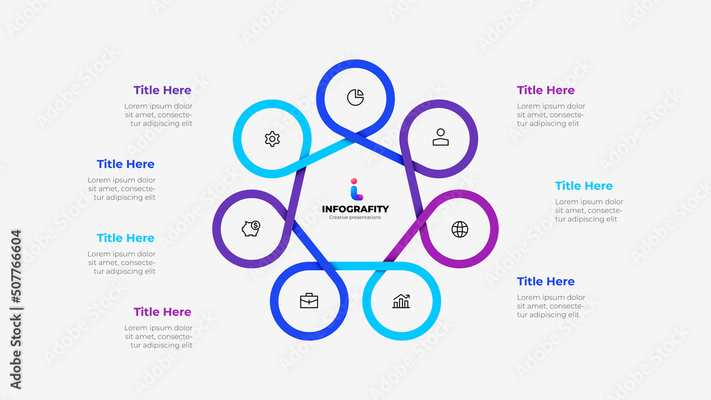 Poster infographic cyclic diagram with 7 elements. concept of seven steps or options of business cycle. vec