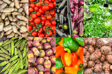 food collage vegetable various different types fruit on the counter of the market store healthy meal food diet snac copy space food background rustic top view veggie vegan or vegetarian