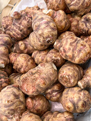 artichoke root Jerusalem fruit healthy meal food diet snack on the table copy space food background rustic top view diet veggie vegan or vegetarian food