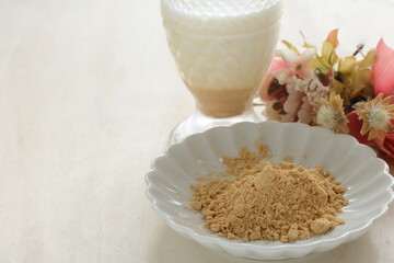 Japanese food ingredient, soy powder and milk  for healthy food image