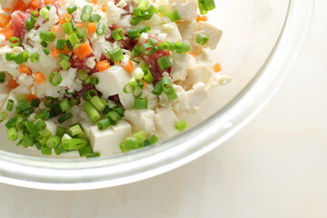 minced tofu mixed with beef and green onion for Chinese patty cooking image