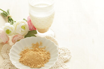 Japanese food ingredient, soy powder and milk  for healthy food image