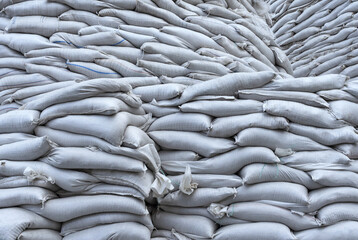 Background of sandbags for flood defense or military use