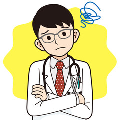 困る男性医師＿線画