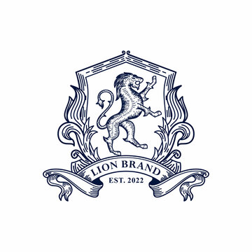Premium Vector  Heraldry lion brand logo design