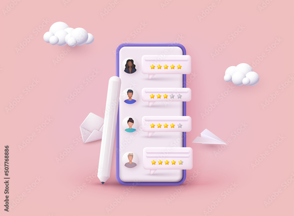 Poster people characters giving feedback. vector customer review concepts. reviews stars with good and bad 