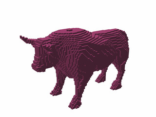 Bull made from cubes. Voxel art. Futuristic concept. 3d Vector illustration.