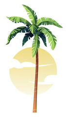Fototapeta na wymiar Palm tree on the background of the sun in cartoon style. Summer beach illustration.Suitable for decor, prints, stickers