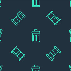 Set line Trash can, Bed and Spatula on seamless pattern. Vector
