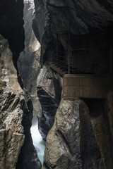 Staircase in the Rosenlaui Gletscherschlucht in Swiss Alps