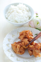 Homemade fried chicken and rice  for asian comfort food image