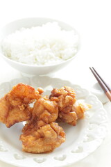 Homemade fried chicken and rice  for asian comfort food image
