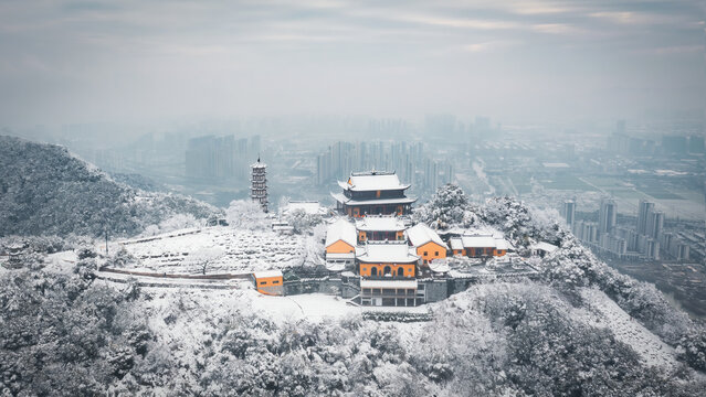 Yellow temples and snow in winter