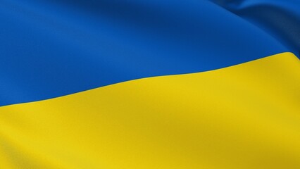 Ukraine flag. Kyiv sign. European country. Blue yellow Ukrainian national symbol of victory celebration of Independence Day, August 24. Realistic 3D illustration with cotton texture.