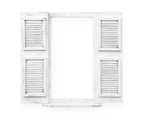 Old retro white wooden window shutters isolated on white. Clipping path included. Window frame for...