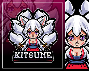 cute little kitsune mascot. esport logo design.