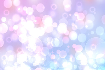 Abstract blurred fresh vivid spring summer light delicate pastel blue pink white bokeh background texture with bright circular soft color lights. Beautiful backdrop illustration.
