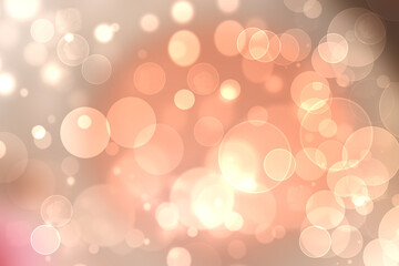 Abstract festive light brown gradient pink orange bokeh background texture with colorful circles and bokeh lights. Beautiful backdrop with space.