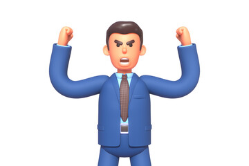 3d render of angry businessman in suit shouting in rage