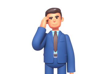 3d render of businessman in suit thinking, unsure, doubtful